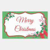 Red Bow Holly Kerst Lijst Rechthoekige Sticker (Voorkant)