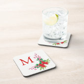 Red Bow Holly-kerstmonogram Bier Onderzetter (Rechterzijde)