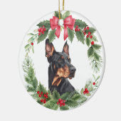 Red Bow Holly Krans Doberman Pinscher Hond Keramisch Ornament (Links)