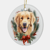 Red Bow Holly krans Golden Retriever Hond Keramisch Ornament (Links)