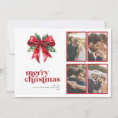 Red Bow Holly Married & Merry Pas getrouwd 4 Foto Feestdagenkaart (Voorkant)