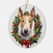 Red Bow Holly Wreath Bull Terrier Hond Keramisch Ornament (Links)