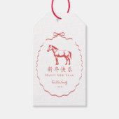 Red Bow Horse Chinese New Year Cadeaulabel (Voorkant)