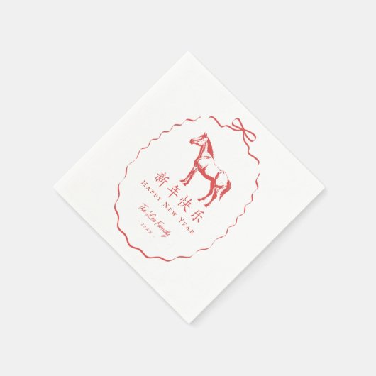 Red Bow Horse Chinese New Year Servet (Hoek)