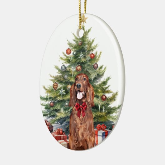 Red Bow Ierse Setter Hond Kerstmis Keramisch Ornament (Links)