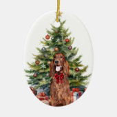 Red Bow Ierse Setter Hond Kerstmis Keramisch Ornament (Voorkant)