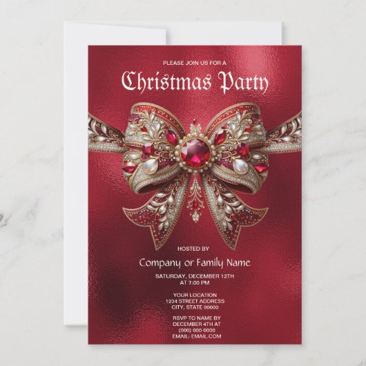 Red Bow kerstfeest uitnodiging (Voorkant)