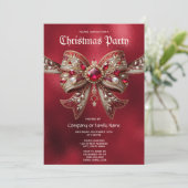 Red Bow kerstfeest uitnodiging (Staand voorkant)