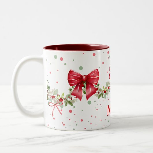 Red Bow krans Garland gepersonaliseerde kerst Mok (Links)