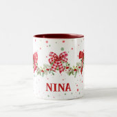 Red Bow krans Garland gepersonaliseerde kerst Mok (Center)