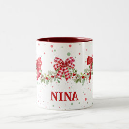 Red Bow krans Garland gepersonaliseerde kerst Mok