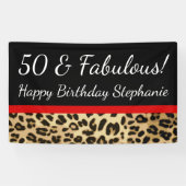 Red Bow Leopard 50th Fabulous Birthday Party Spandoek (Horizontaal)