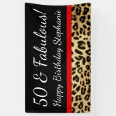 Red Bow Leopard 50th Fabulous Birthday Party Spandoek (Verticaal)