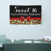 Red Bow Leopard Print Sweet 16 Birthday Party Spandoek (Beurs)