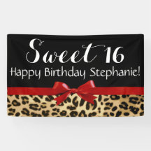 Red Bow Leopard Print Sweet 16 Birthday Party