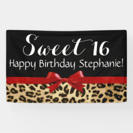 Red Bow Leopard Print Sweet 16 Birthday Party Spandoek