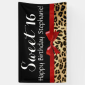 Red Bow Leopard Print Sweet 16 Birthday Party Spandoek (Verticaal)