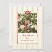 Red Bow Lijst Sage Stripes 2 Foto Feestdagenkaart (Voorkant)