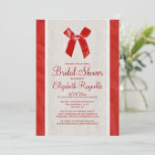 Red  Bow & Linen Bridal Shower Invitations Kaart (Staand voorkant)