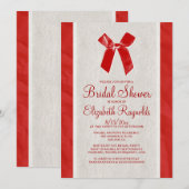 Red  Bow & Linen Bridal Shower Invitations Kaart (Voorkant / Achterkant)