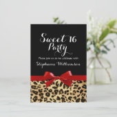 Red Bow Luipaard Print Sweet 16 Verjaardagsfeest Kaart (Staand voorkant)