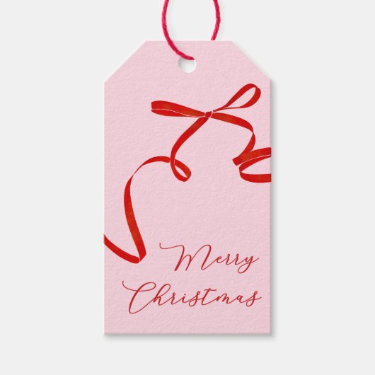 Red Bow Merry Christmas Gift Label Cadeaulabel (Voorkant)