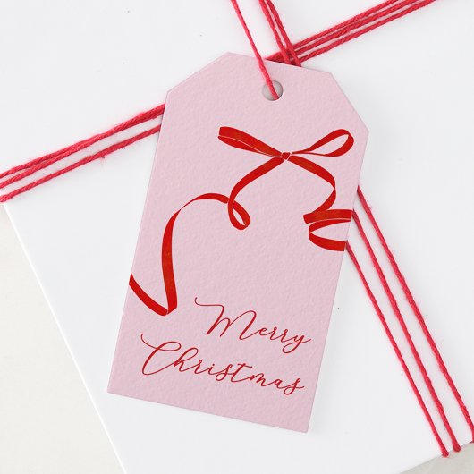 Red Bow Merry Christmas Gift Label Cadeaulabel