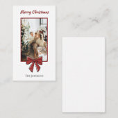 Red Bow Merry Christmas Personalized Note Card  Notitiekaartje (Voorkant / Achterkant)