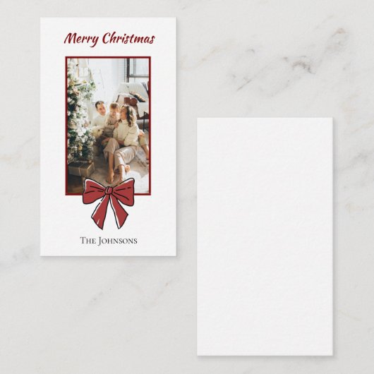 Red Bow Merry Christmas Personalized Note Card  Notitiekaartje (Voorkant / Achterkant)