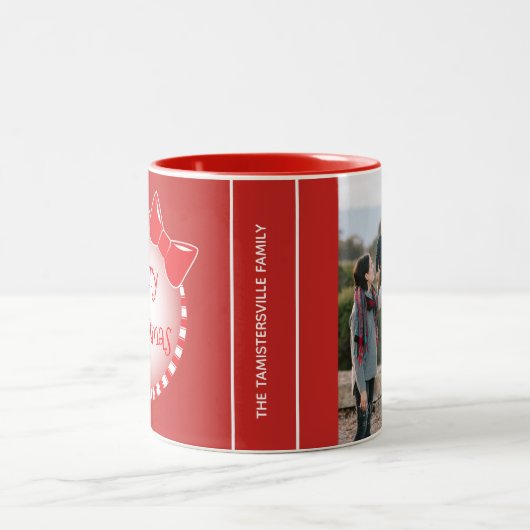 Red Bow Merry kerst | Fotokoffie-Mok Tweekleurige Koffiemok (Center)