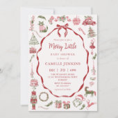 Red Bow Merry Little Baby Shower Invitation Kaart (Voorkant)