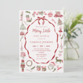 Red Bow Merry Little Baby Shower Invitation Kaart (Staand voorkant)