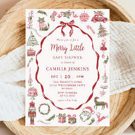 Red Bow Merry Little Baby Shower Invitation Kaart