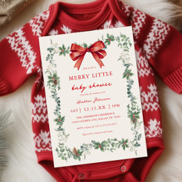 Red Bow Merry Little Christmas Baby Shower Kaart