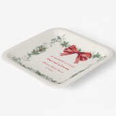 Red Bow Merry Little Christmas Bridal Shower Papieren Bordje (Gebogen)