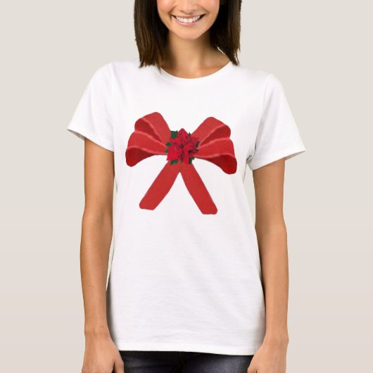 RED BOW met poinsettia T-shirt (Voorkant)
