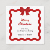 Red Bow Mini Foto Kerstvakantie Kaart (Voorkant)