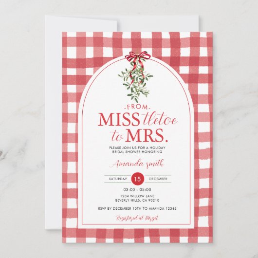 Red Bow Miss tletoe naar Mrs Vrijgezellenfeest Hol Kaart (Voorkant)