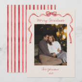 Red Bow Neutral Minimalist Holiday Christmas Kaart (Voorkant / Achterkant)