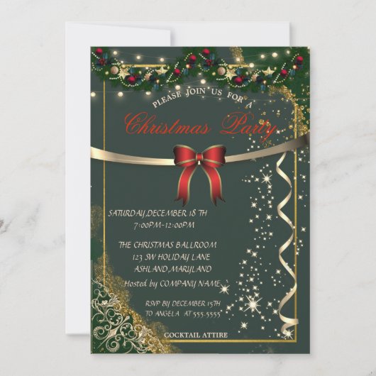 Red Bow, Ornamenten Green Company Kerstfeest Kaart (Voorkant)