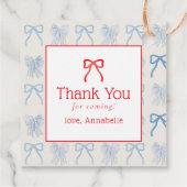 Red Bow & Pale Blue Stripes Baby Shower Bedankjes Labels (Achterkant)