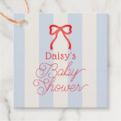 Red Bow & Pale Blue Stripes Baby Shower Bedankjes Labels (Voorkant)