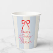 Red Bow & Pale Blue Stripes Baby Shower Papieren Bekers (Voorkant)