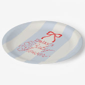 Red Bow & Pale Blue Stripes Baby Shower Papieren Bordje (Gekanteld)