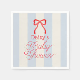 Red Bow & Pale Blue Stripes Baby Shower Servet