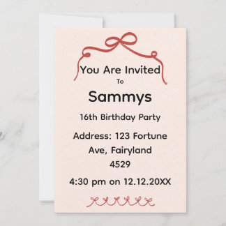 Red Bow Party Invitation | Elegant Ribbon Bow  Kaart