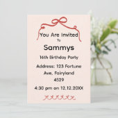 Red Bow Party Invitation | Elegant Ribbon Bow  Kaart (Staand voorkant)
