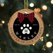 Red Bow Paw Print Memorial Pet Photo Wood Slice Keramisch Ornament