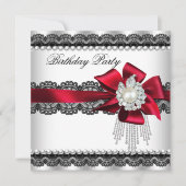 Red Bow Pearl Lace Pearl Birthday Party Kaart (Voorkant)