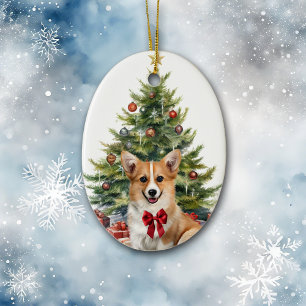 Red Bow Pembroke Welsh Corgi Dog Christmas Keramisch Ornament